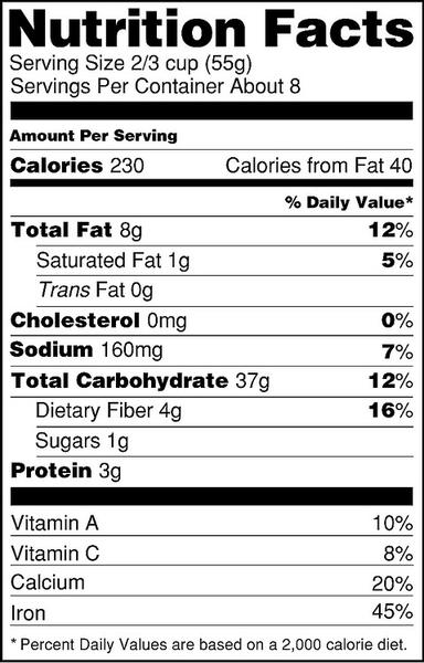 Nutritional facts panel example.